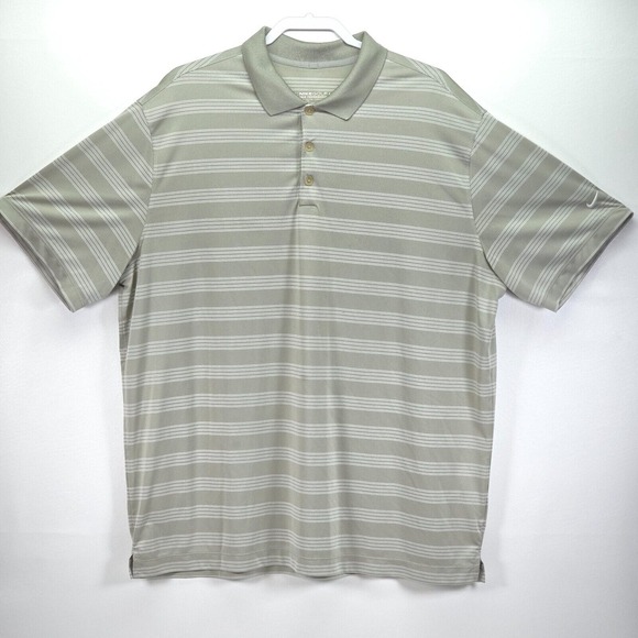 Nike Golf Polo Shirt‎ Mens 2XL Gray Striped Tour Performance Dri-Fit Activewear - Picture 1 of 16